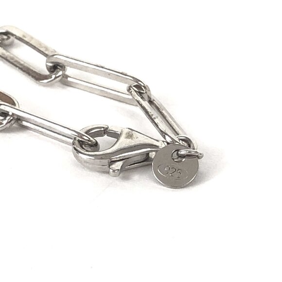 PZ Paperclip Link Bracelet w Heart Charms Sterling Silver 925 7 7/8"  Made in I - Picture 3 of 4